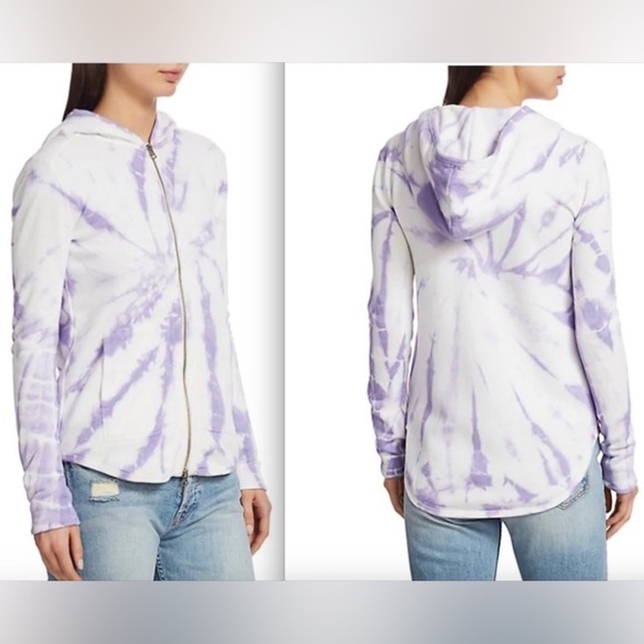 ATM Anthony Thomas Melillo Tops - ATM Anthony Thomas Melillo Purple & White Tie Dye Zip Front Hoodie Size Small